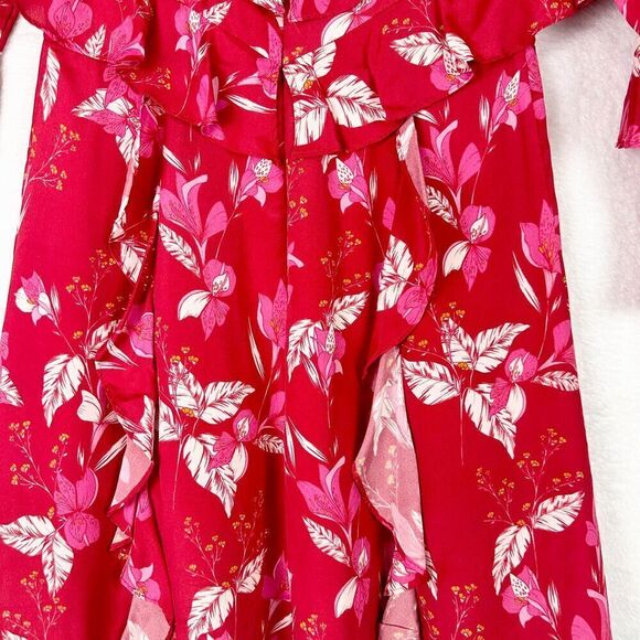 La Maison Talulah Silk Blend Long Sleeve Floral Ruffle Mini Dress Size Small Red - Picture 5 of 10